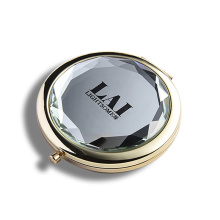 Custom logo round double side jeweled crystal beauty compact pocket mirror